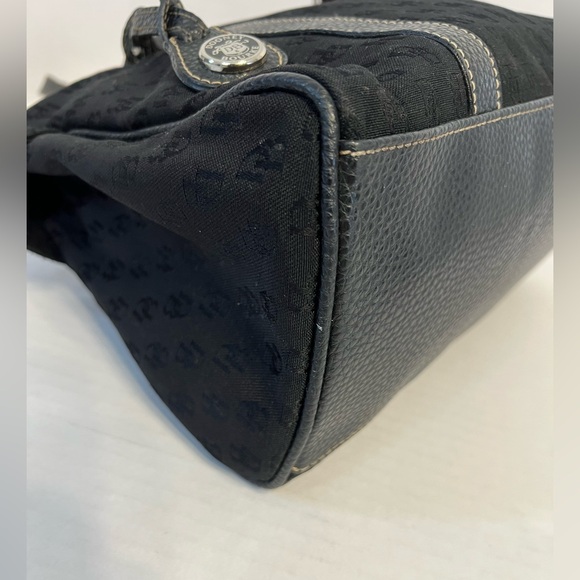 Dooney & Bourke black monogram shoulder bag with black pebbled leather straps - Picture 13 of 16